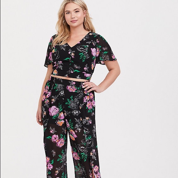 Torrid Floral chiffon sleeve crop top - Picture 5 of 8